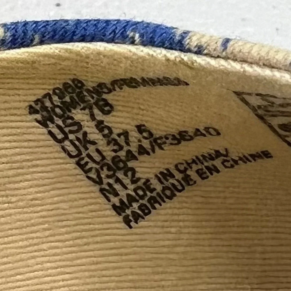Lands' End Cara Espadrille Wedge Slingback Sandals Ankle Strap Blue Cream Size 7